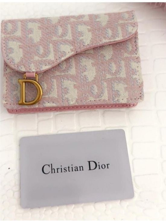 Dior Handbags - ADior Pink Monogram Canvas Card Holder with Gold 'D' Charm